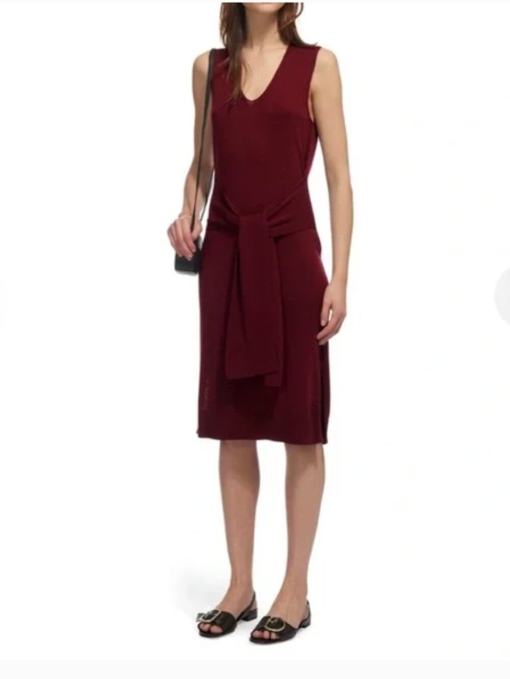Whistles Wool/Cotton Burgundy Textured Midi Dress- size small